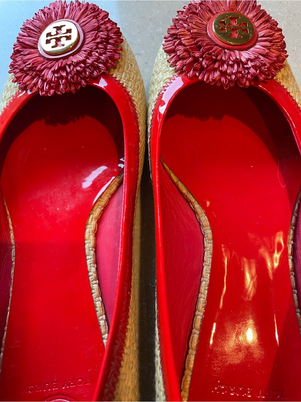 Tory Burch Reva Woven Ballet Flat | Cream/Red/Pink - Picture 6 of 10